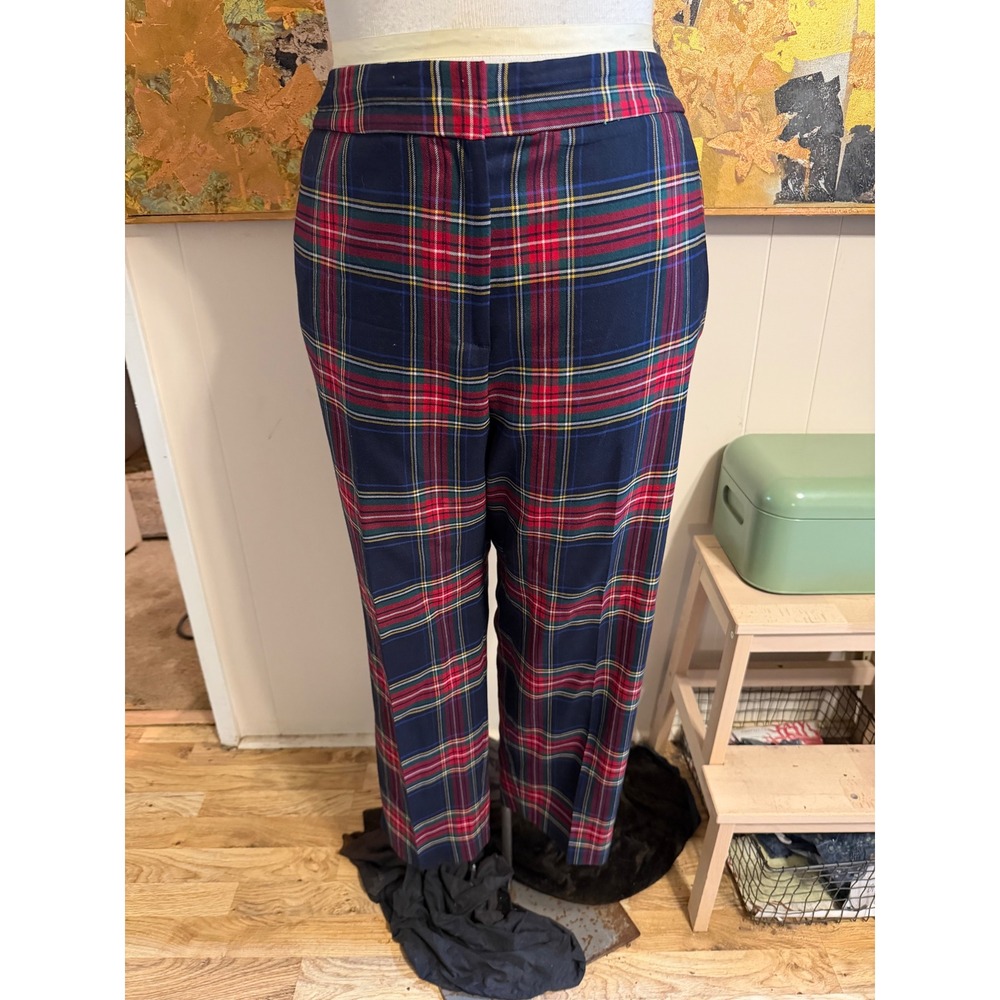 Talbots High-Waist Hampshire Ankle Pants 18WP Navy Red Tartan Plaid Trousers